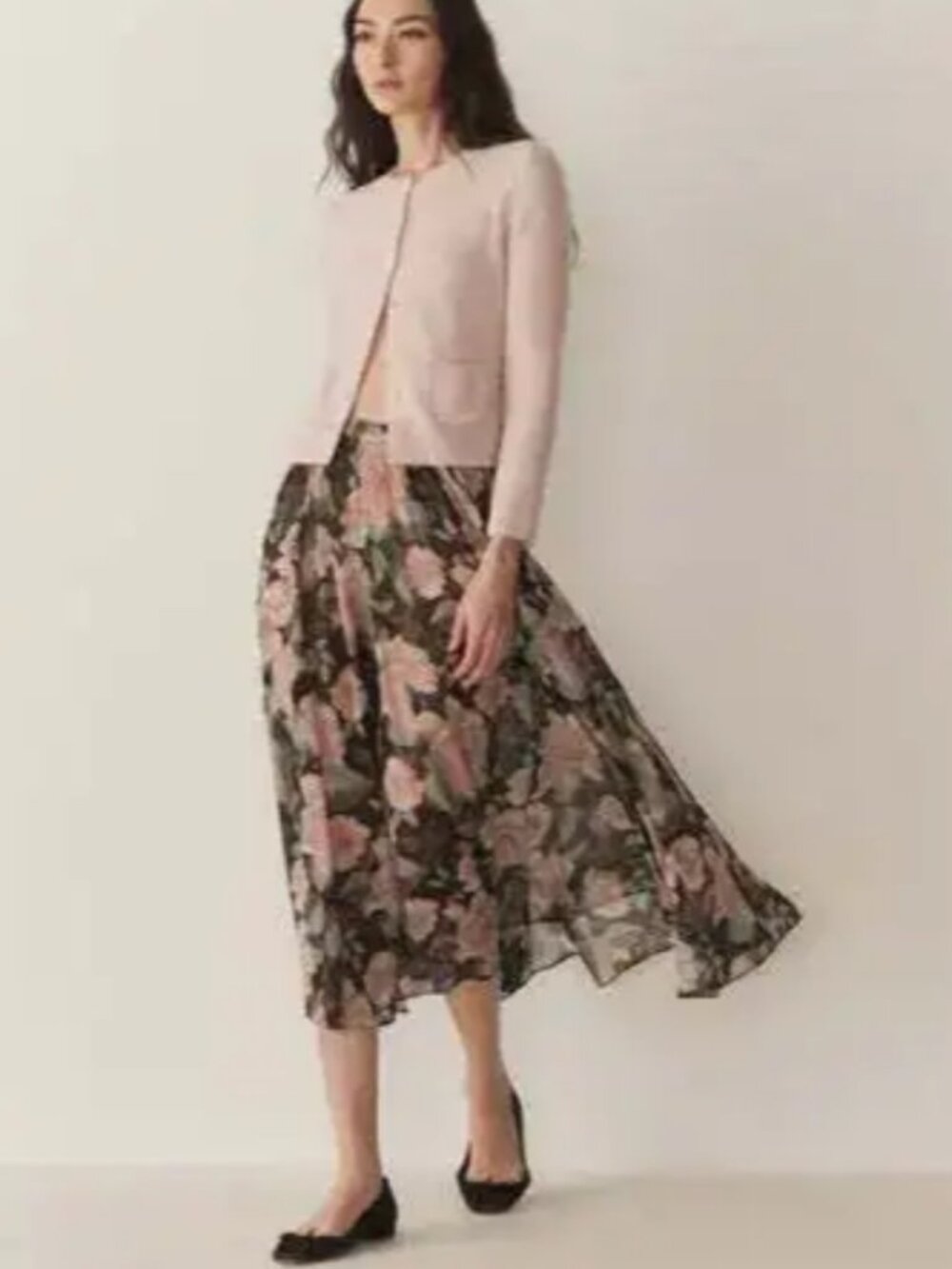 Doen Meadow silk skirt with Pink and Sage Flowers